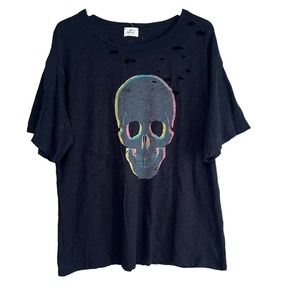 Blue Buttercup Skull T-shirt Distressed Size Medium In Black‎ Made In USA
